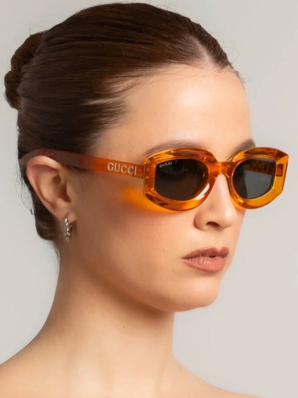 NEW GUCCI GEOMETRIC SUNGLASSES GUCCI GG1719S 005 ORANGE GREY EYEWEAR